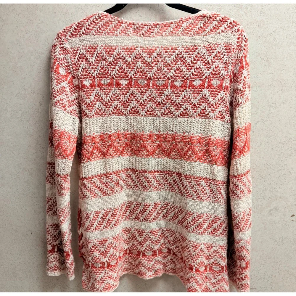 Knox Rose Medium Womens Coral Cream Striped Geometric Boho Festival  Sweater